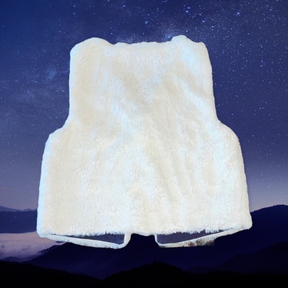 NAUTICA Size M (5-6) White Faux Fur Vest w/Navy & White Stripe Lining - Picture 2 of 2